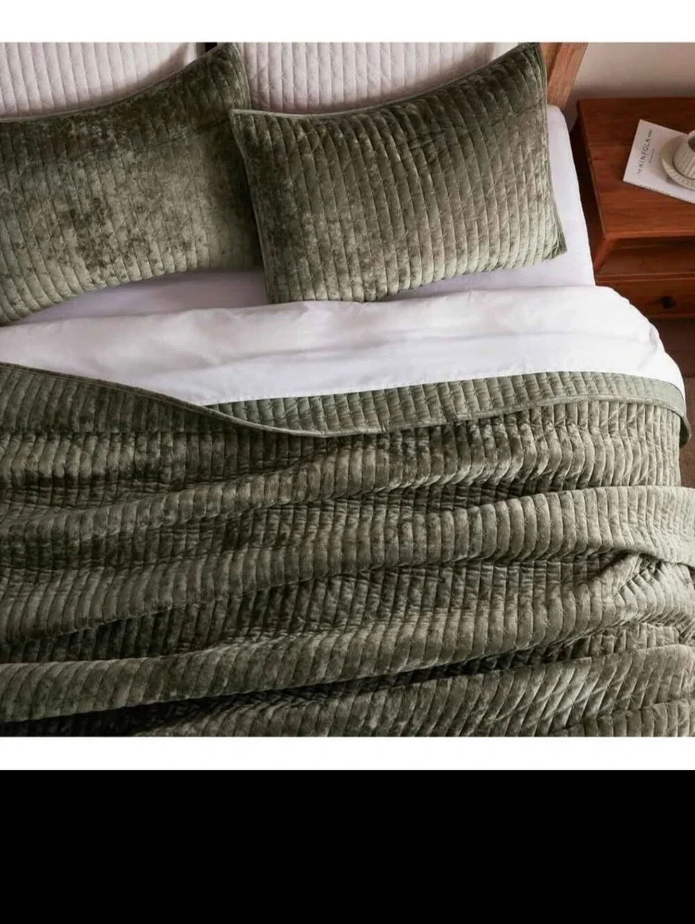 Velvet Quilt Set Full/Queen Size 90''x98'', Lightweight Olive Green Velvet